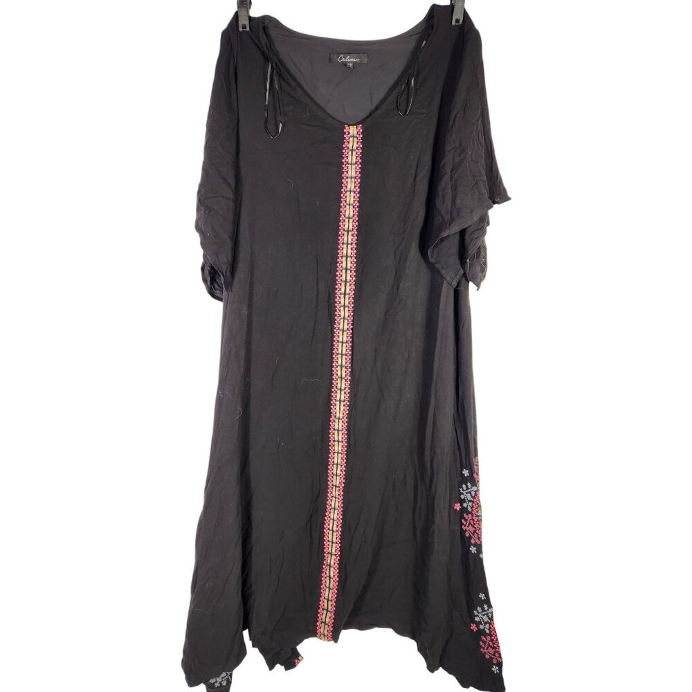 Calesas Womens Plus Maxi Dress Sharkbite Embroidered Tribal Western Boho 2X